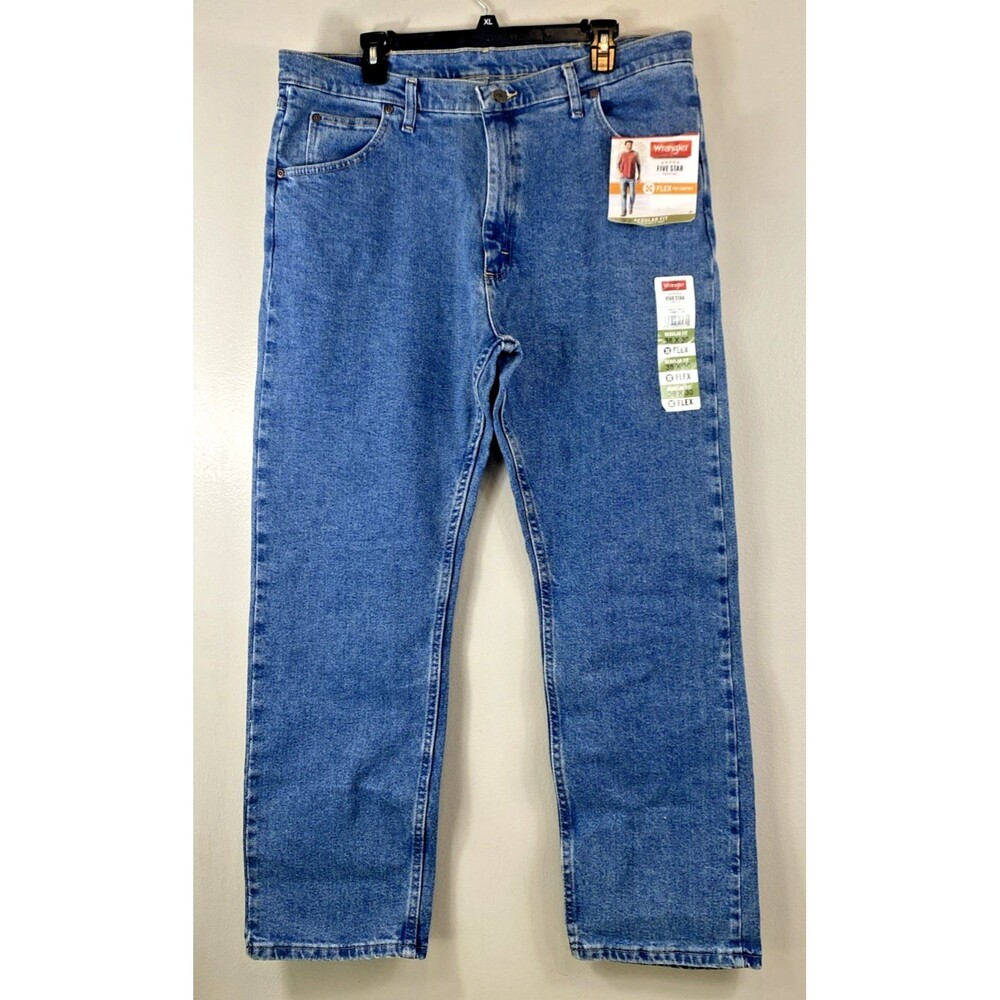 Wrangler Five Star Jeans Flex Regular Fit Straight Leg Blue Men’s 38 x 30 NWT